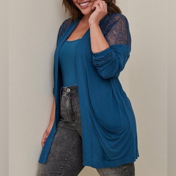 Torrid 1X Cardigan Sweater Long Open Lace Spring Lightweight Pockets Str… - Picture 3 of 14